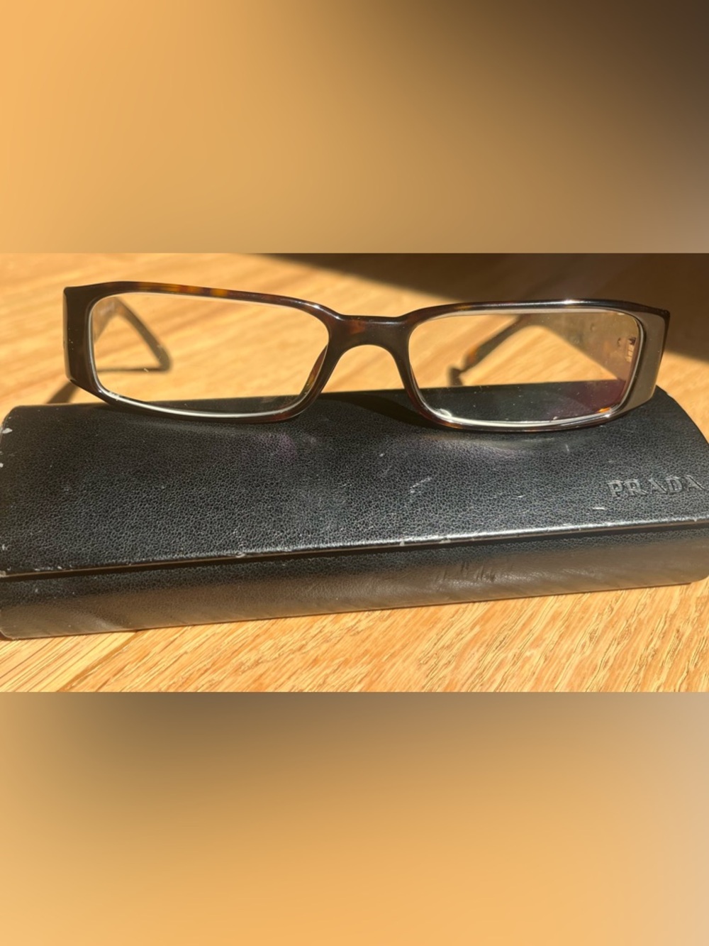 Prada Brown Tortoiseshell Rectangular Glasses